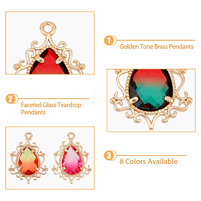 16Pcs 8 Colors Golden Tone Brass Pendants GLAA-DC0001-16-1