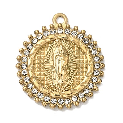 304 Stainless Steel & Rhinestone Pendants STAS-G371-09G-01G-1