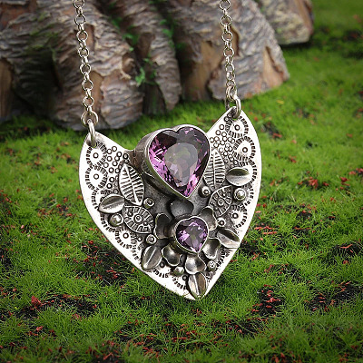 Alloy Amethyst Rhinestone Heart Pendant Necklaces for Women FS-WG5DD6E-01-1