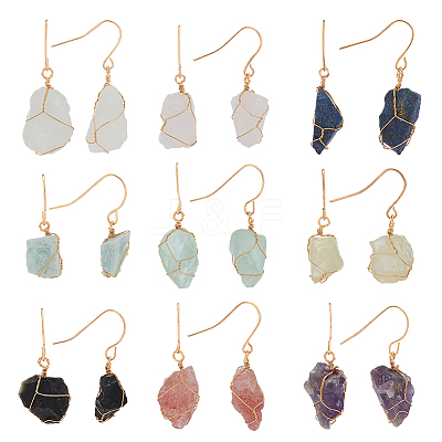 9 Style 9 Style Natural Gemstone Nugget Dangle Earrings G-AN0001-01-1