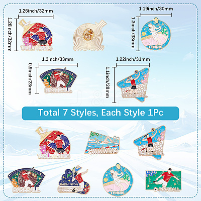 7Pcs 7 Styles Sports Themed Alloy Enamel Brooches JEWB-SC0001-69-1