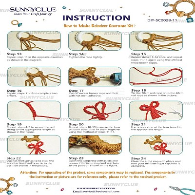 Christmas Theme DIY Handmade Woven Cotton Christmas Reindeer Keychain Making Kits DIY-SC0028-11-1