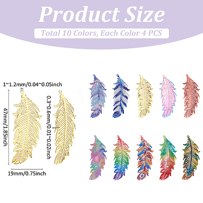 40Pcs 10 Colors 201 Stainless Steel Filigree Pendants STAS-GA0001-78-1