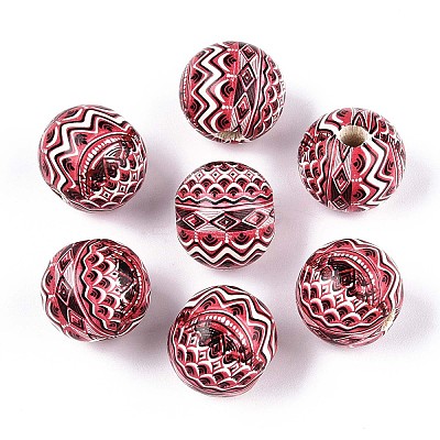 Bohemian Style Printed Schima Wood Beads WOOD-T032-31M-1
