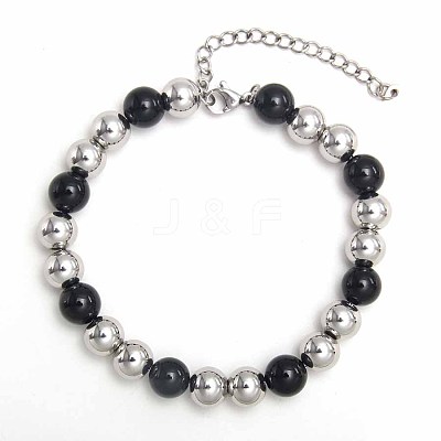 Simple Fashion Round 304 Stainless Steel Beaded Bracelets for Women UG2742-11-1