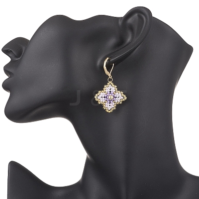 Handmade Glass Seed Beads Flower Leverback Earrings EJEW-MZ00578-02-1