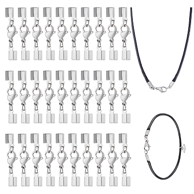30Pcs 304 Stainless Steel Lobster Claw Clasps with Cord Ends STAS-PH0007-10P-1