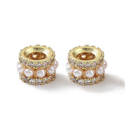 Rack Plating Brass Micro Pave Cubic Zirconia European Beads KK-P247-15G-1