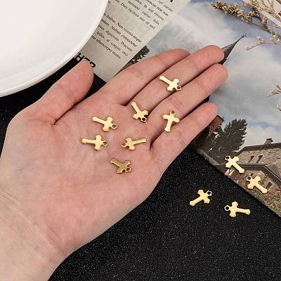 Ion Plating(IP) 304 Stainless Steel Tiny Cross Charms X-STAS-L159-06G-1