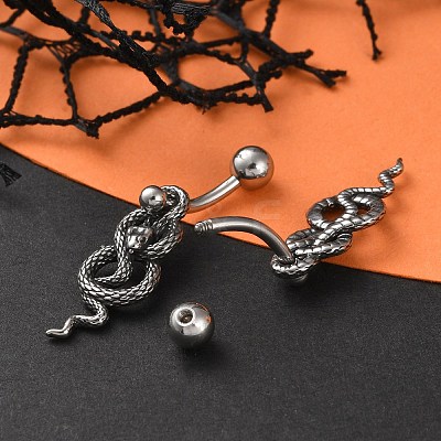 Snake 316 Surgical Stainless Steel Dangle Belly Button Rings EJEW-G416-18B-AS-1