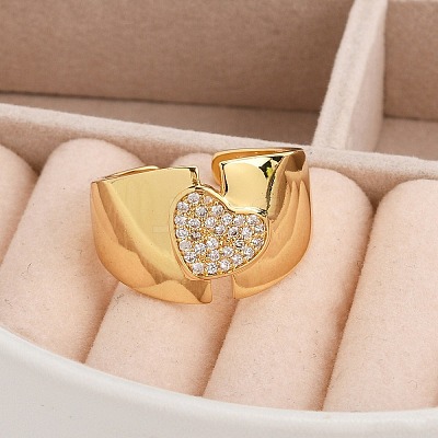Rack Plating Brass Micro Pave Clear Cubic Zirconia Cuff Rings for Women RJEW-M028-113G-1