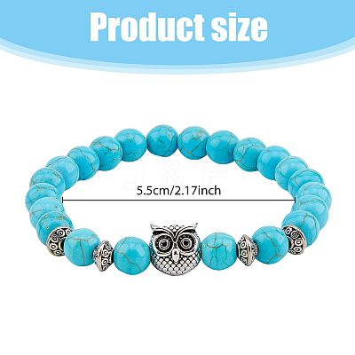4Pcs 4 Styles Natural & Synthetic Mixed Gemstone & Glass & Alloy Owl Beaded Stretch Bracelets Set for Women BJEW-FI0001-04-1