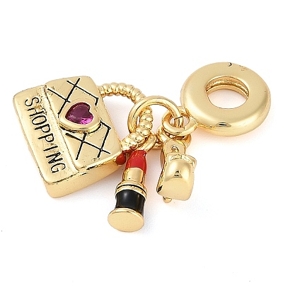 Rack Plating Brass Clear Cubic Zirconia Makeup European Dangle Charms KK-P287-34C-G-1