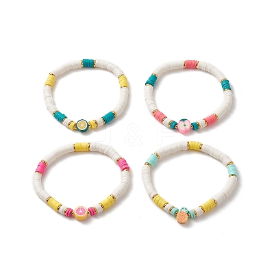 4Pcs 4 Style Handmade Polymer Clay Heishi Stretch Bracelets Set BJEW-TA00237-1