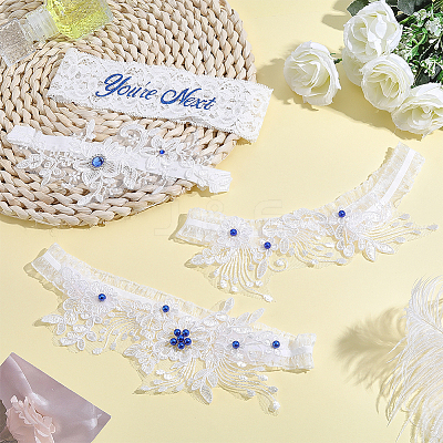 4Pcs 2 Styles Polyester Rhinestone Lace Flower Garter Leg Ring for Women AJEW-HY0003-36-1