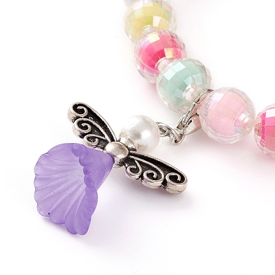 Acrylic Guardian Angel Charm Stretch Bracelets for Kids BJEW-JB05866-1