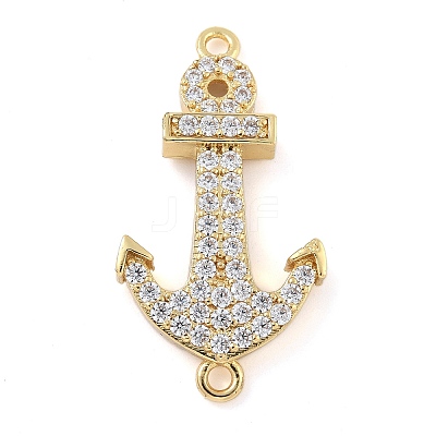 Rack Plating Brass Micro Pave Clear Cubic Zirconia Anchor Connector Charms KK-A234-052G-1