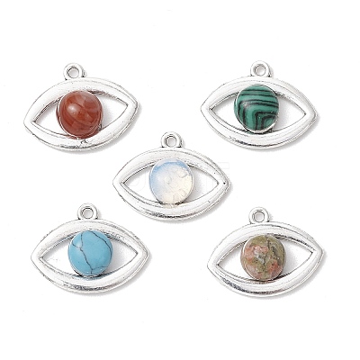 Natural Red Agate & Unakite & Synthetic Turquoise & Opalite Eye Pendants PALLOY-JF03886-1