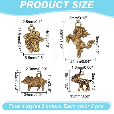 64Pcs 8 Styles Tibetan Style Alloy Pendants FIND-AR0005-03-1
