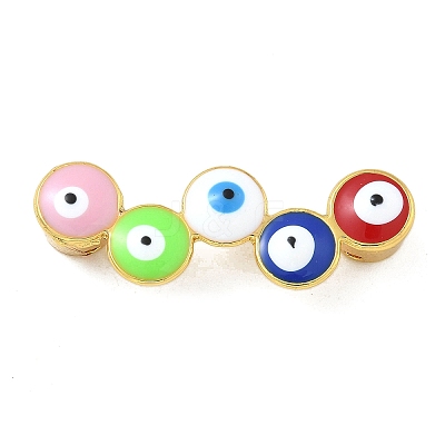 Rack Plating Brass Enamel Evil Eye Connector Charms KK-A234-025G-1