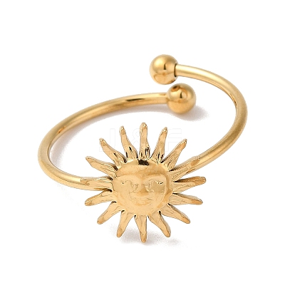 Ion Plating(IP) 304 Stainless Steel Sun Open Cuff Rings for Women RJEW-M167-09C-G-1