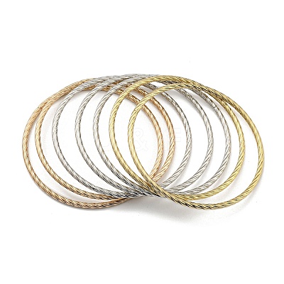 7Pcs 3 Colors PVD Vacuum Plating 202 Stainless Steel Bangle Sets BJEW-M317-11-1