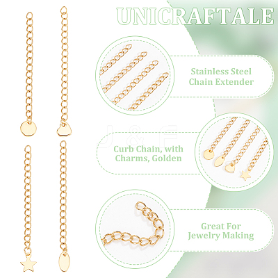 40Pcs 4 Styles 304 Stainless Steel Chain Extender STAS-UN0060-89-1