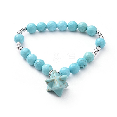 Synthetic Turquoise Stretch Charm Bracelets BJEW-JB04692-03-1