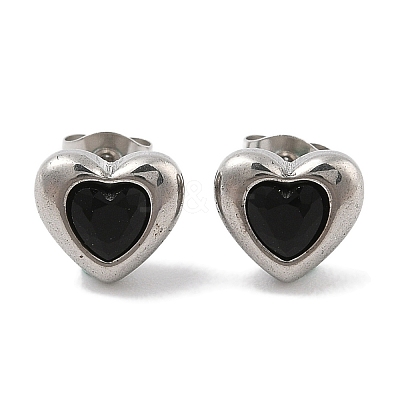 Ion Plating(IP) 304 Stainless Steel Heart Stud Earrings EJEW-C099-13PG-03-1