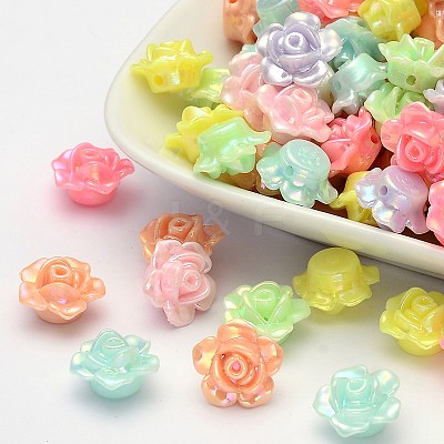 AB Color Plated Opaque Acrylic Flower Beads X-SACR-Q106-20-1