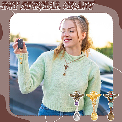 12Pcs 3 Colors Alloy Coffee Tea Spoon & Bee Pendants PALLOY-GA00013-1