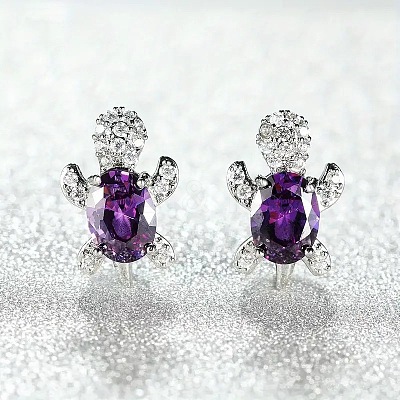 Tortoise Zinc Alloy Cubic Zirconia Stud Earrings WG8EE25-04-1