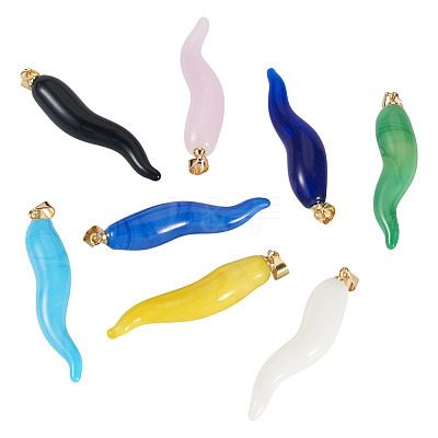 8Pcs 8 Style Handmade Lampwork with Brass Pendants KK-TA0002-22-1