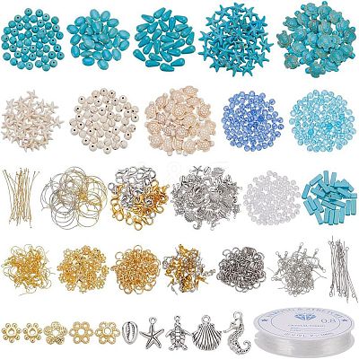 DIY Sea Aniaml Synthetic Turquoise Alloy Earrings/Bracelets Making Kits DIY-AR0004-12-1