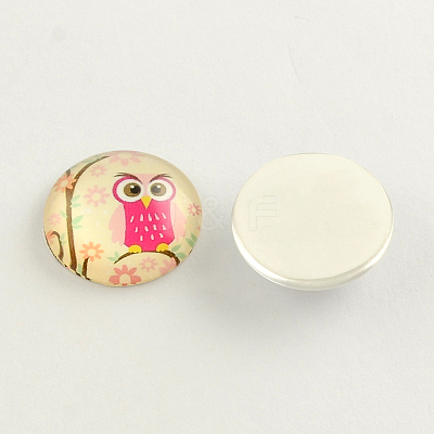 Cartoon Owl Pattern Flatback Half Round/Dome Glass Cabochons GGLA-R026-25mm-06-1