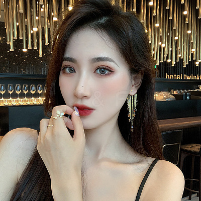 Alloy Rhinestone Star Tassel Chandelier Earrings FS-WGCE93B-01-1