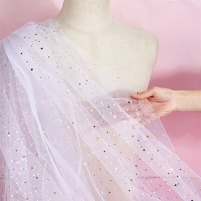 Star Moon Pattern Polyester Mesh Lace Fabric DIY-WH0504-446C-1