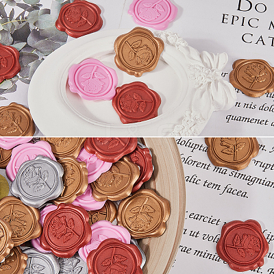80Pcs 4 Colors Rose Adhesive Wax Seal Stickers DIY-CP0010-20-1