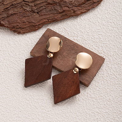Wood & Iron Dangle Stud Earrings WGBF754-08-1