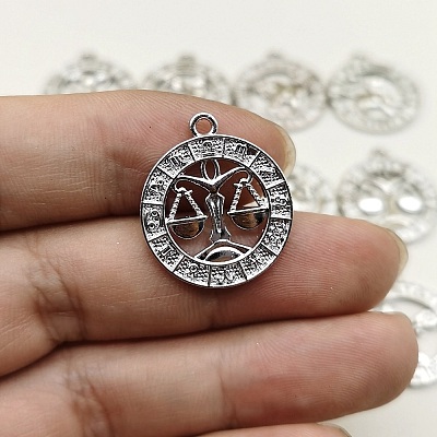 European and American 12 Zodiac Symbol Letter Image Graphic Inlaid Diamond Necklace Pendant DIY Accessories X-PW-WGDA156-05-1