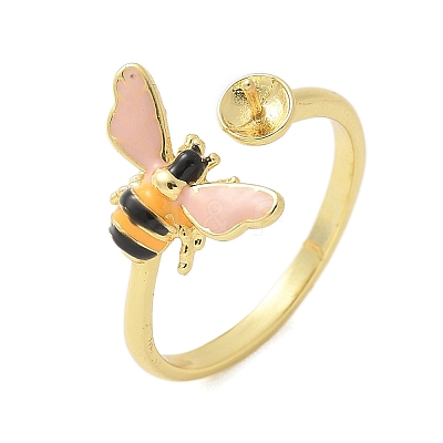 Bees Brass Enamel Cuff Ring Settings KK-K297-04G-1