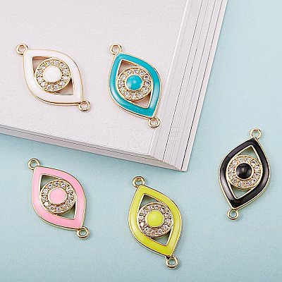 5Pcs 5 Colors Brass Micro Pave Clear Cubic Zirconia Links KK-SZ0001-75-1