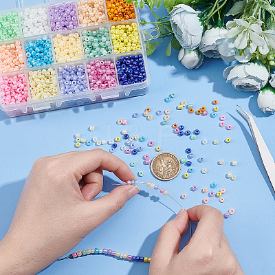 15 Colors Glass Seed Beads SEED-PH0012-08-WH-1
