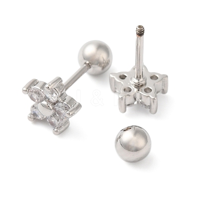 Star Bow Brass Micro Pave Clear Cubic Zirconia Cartilage Earrings EJEW-L289-03P-01-1
