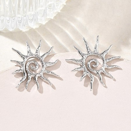 Sun Brass Stud Earrings for Women EJEW-A167-08P-1