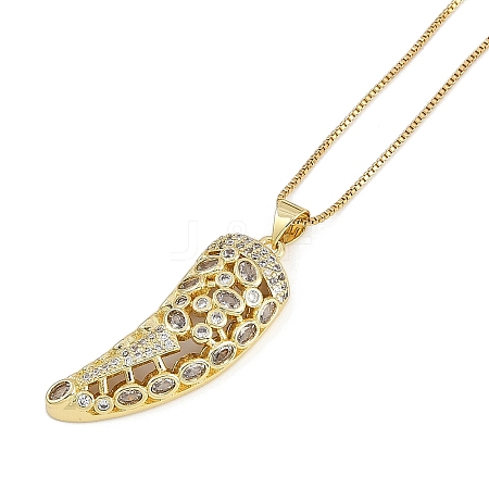 Brass Micro Pave Clear Cubic Zirconia Pendant Box Chain Necklaces for Women NJEW-U015-08G-02-1