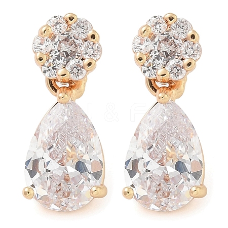 Rack Plating Brass Cubic Zirconia Stud Earrings EJEW-M090-09G-01-1