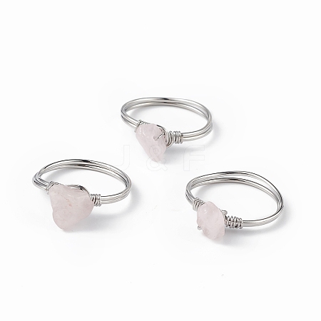 Natural Rose Quartz Chips Finger Ring RJEW-L082-03P-04-1