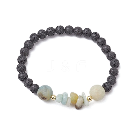 Natural Flower Amazonite with Natural Lava Rock Beaded Stretch Bracelets for Women BJEW-JB11130-02-1