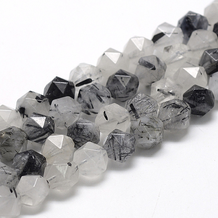 Natural Black Rutilated Quartz Beads Strands G-R448-6mm-01-1